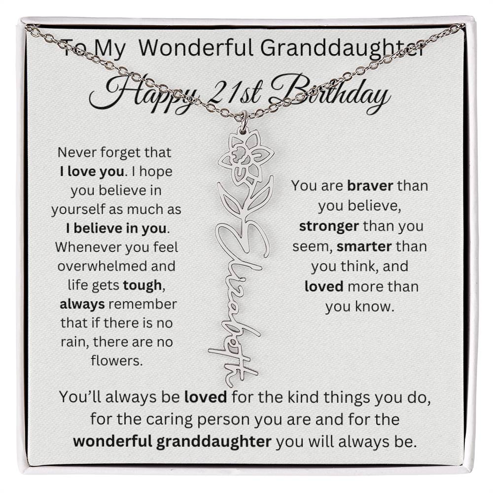 To My Wonderful Granddaughter - Happy 21st Birthday - Flower Name Necklace