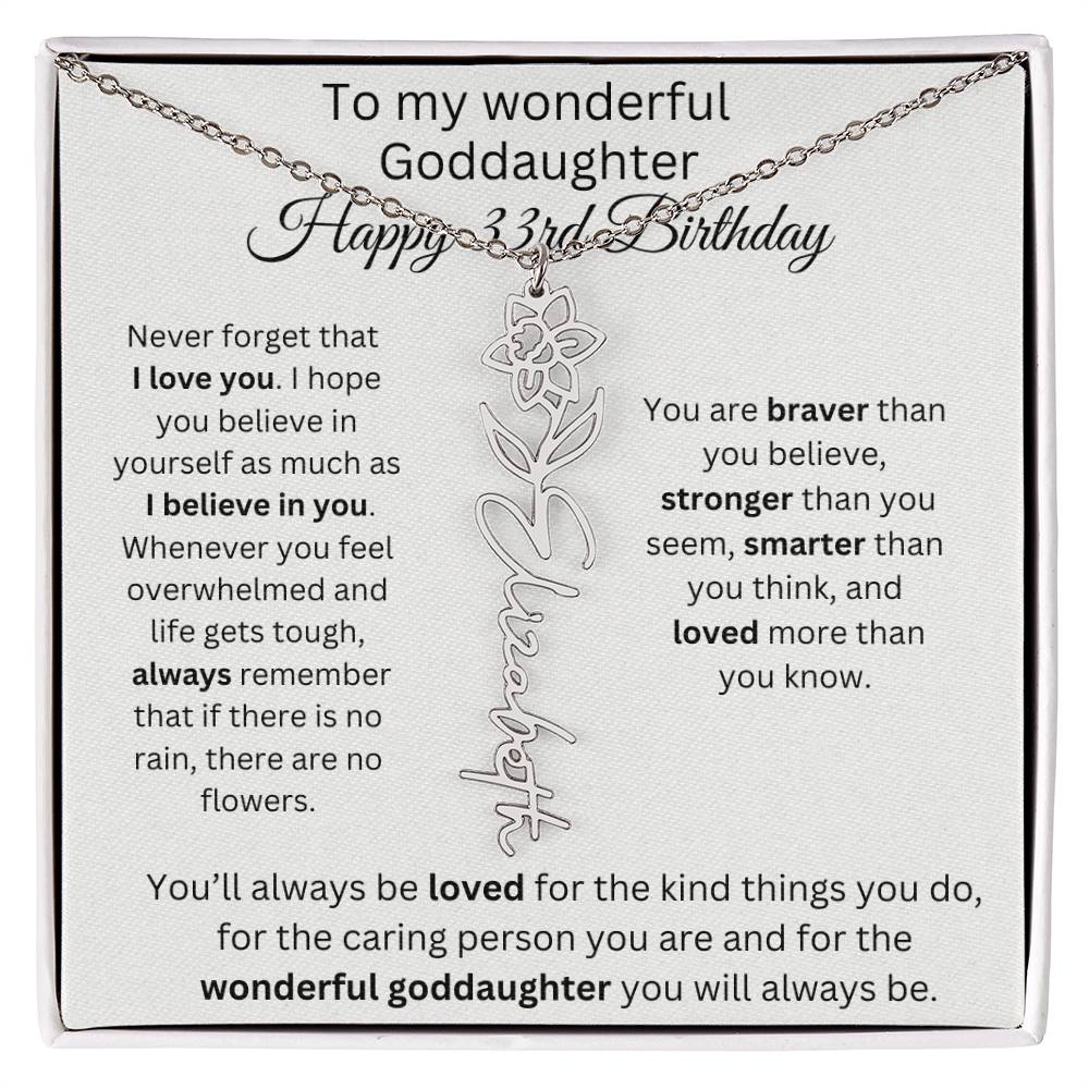 To My Wonderful Goddaughter - Happy 33rd Birthday - Flower Name Necklace
