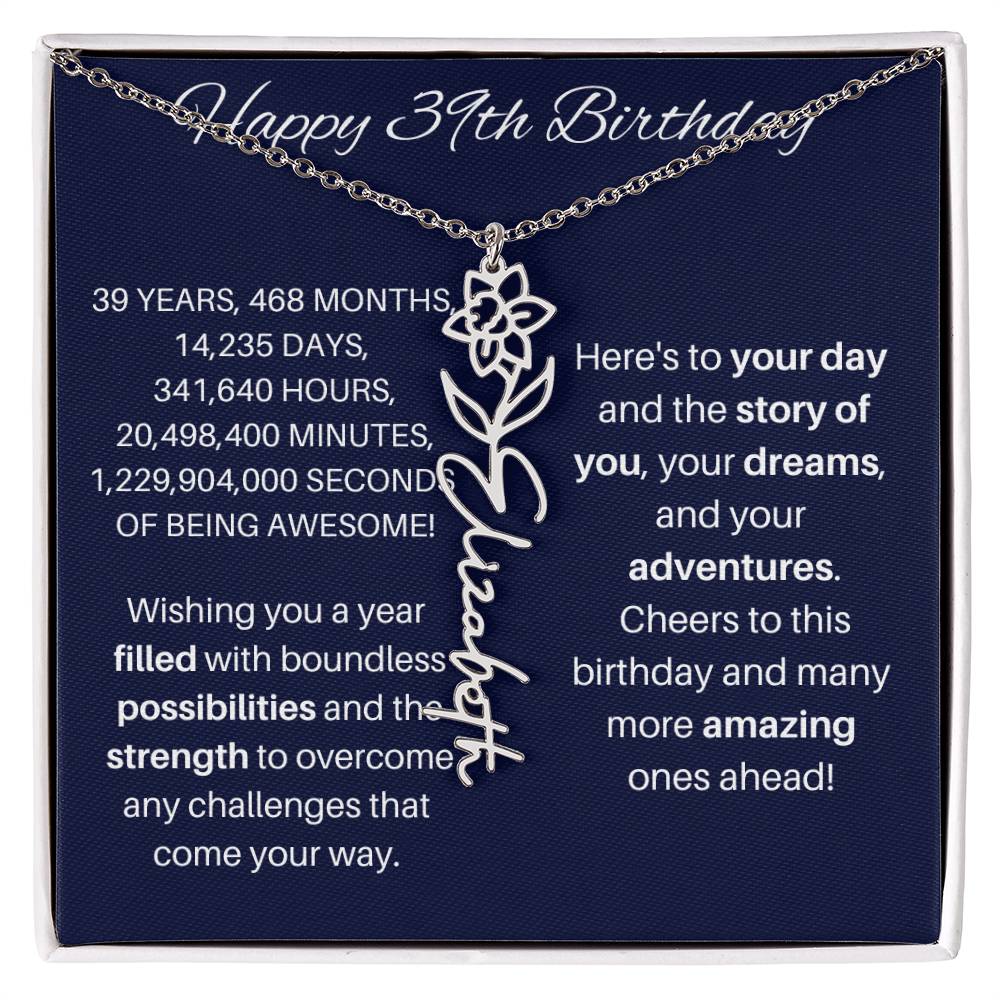39th Birthday Birth Flower Necklace