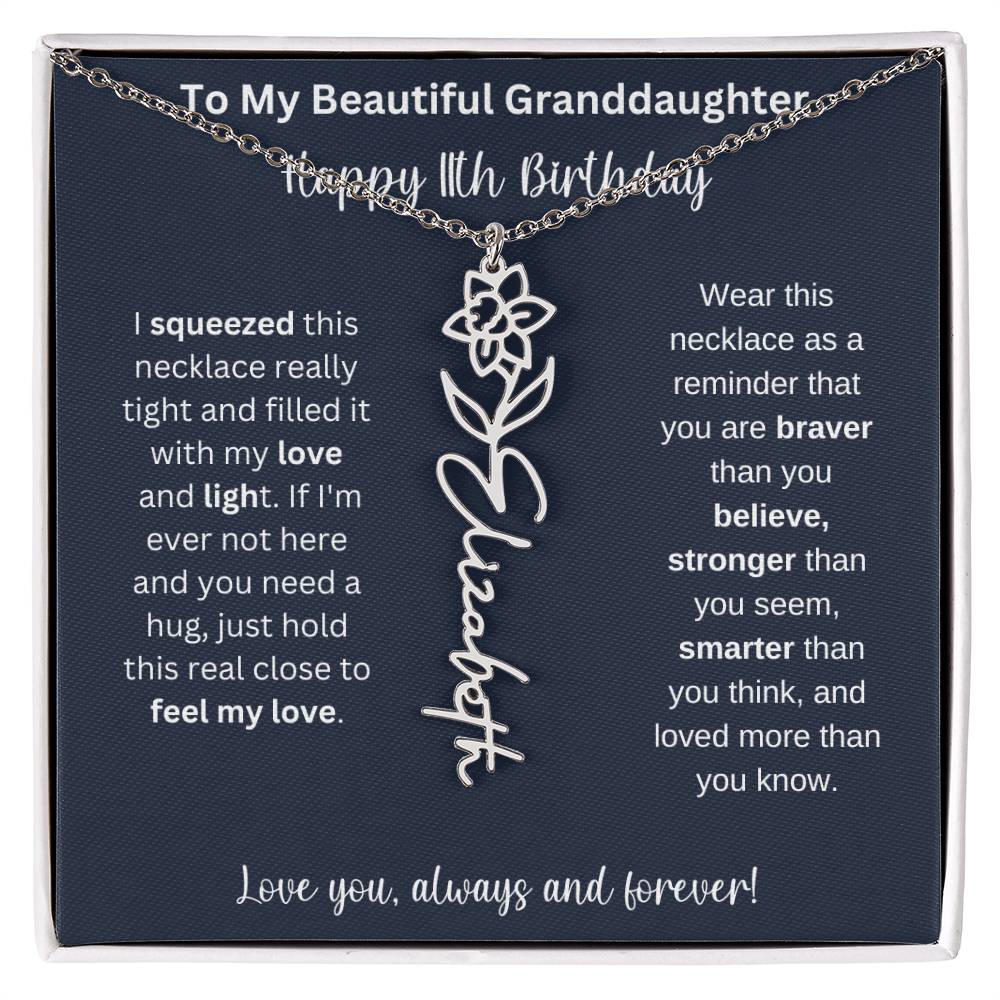 Flower Name Necklace 11th Birthday Necklace Gift To My Granddaughter