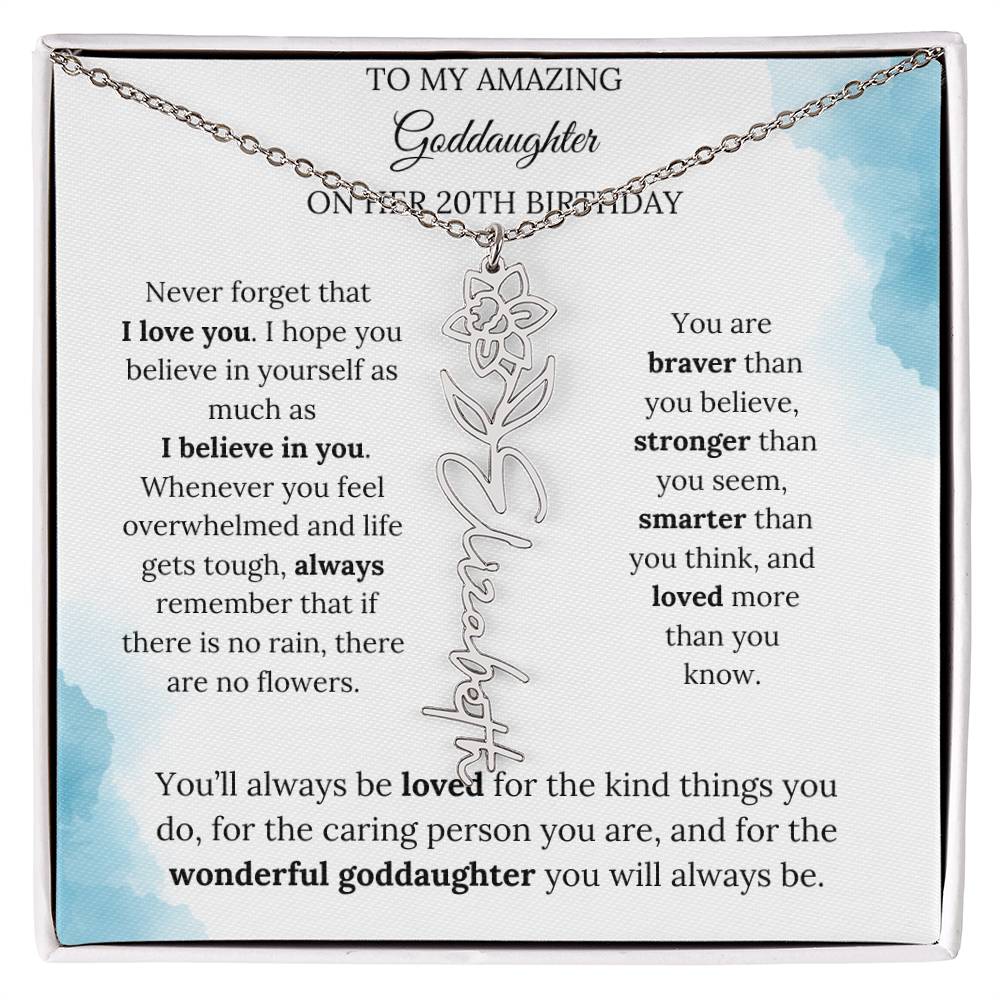 Birth Month Flower Name Necklace for My Goddaughter's 20th Birthday