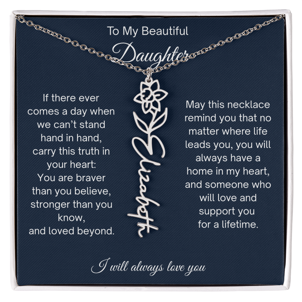 Daughter Gift Personalized Birth Flower Name Necklace