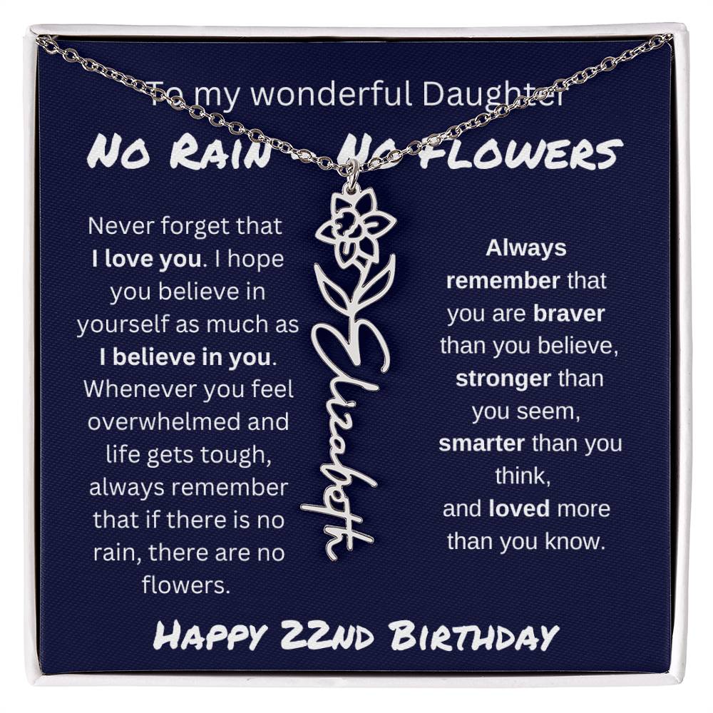No Rain - No Flower | Happy 22nd Birthday | Flower Name Necklace