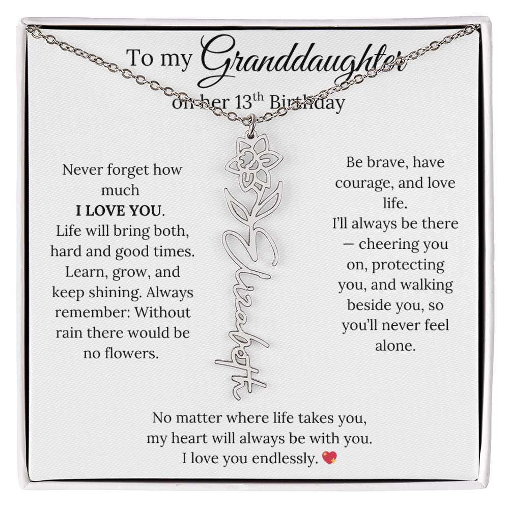 13th Birthday Gift For Granddaughter - Personalized Flower Name Necklace