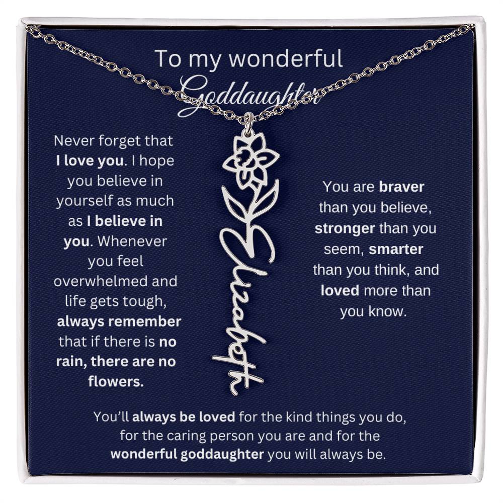 To My Wonderful Goddaughter - I Love You - Flower Name Necklace