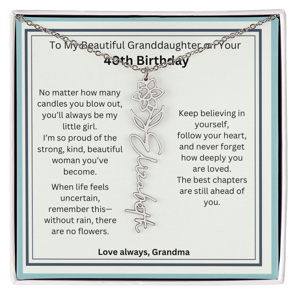 40th Birthday Gift for Granddaughter - Birth Flower Name Necklace