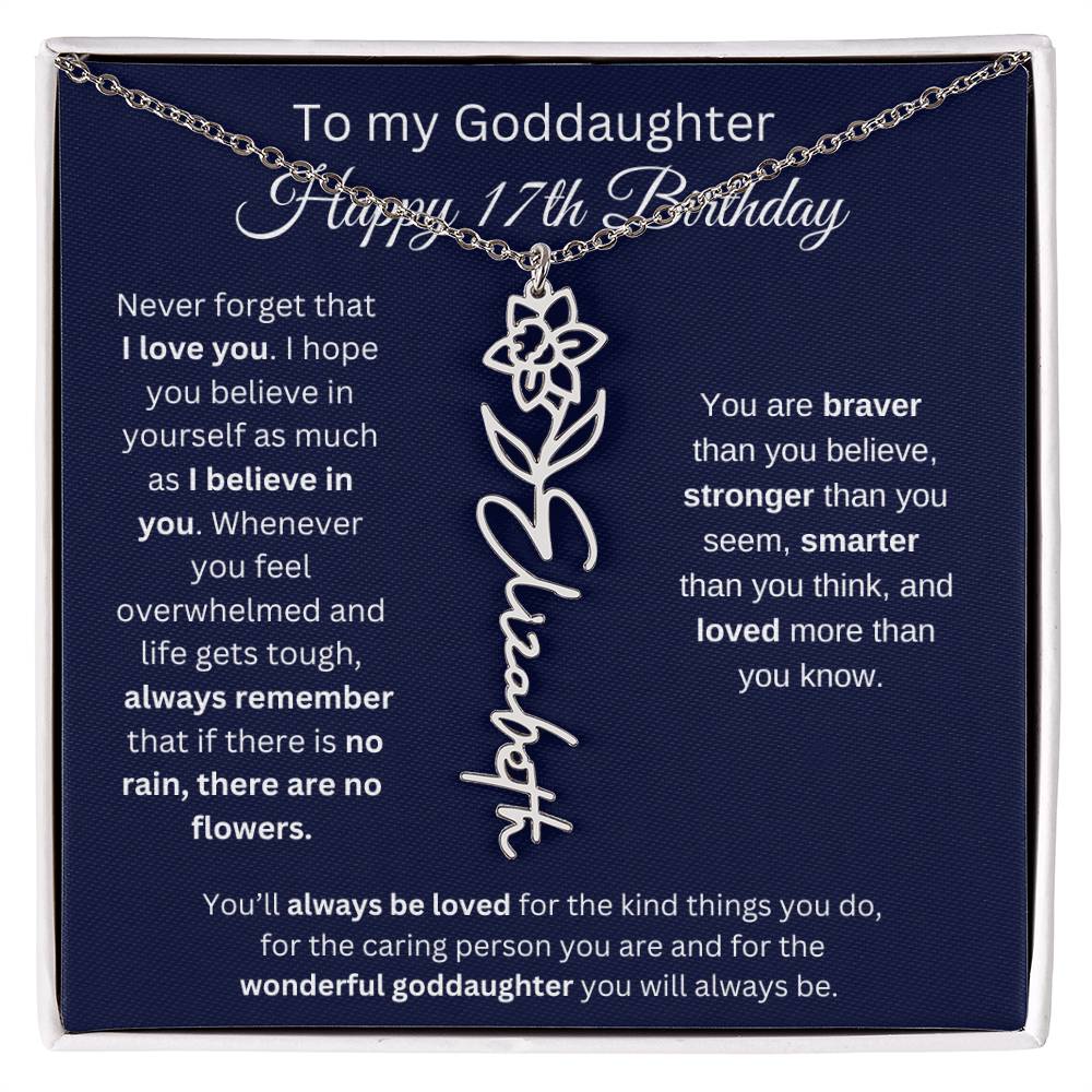 To My Goddaughter - Happy 17th Birthday - Flower Name Necklace