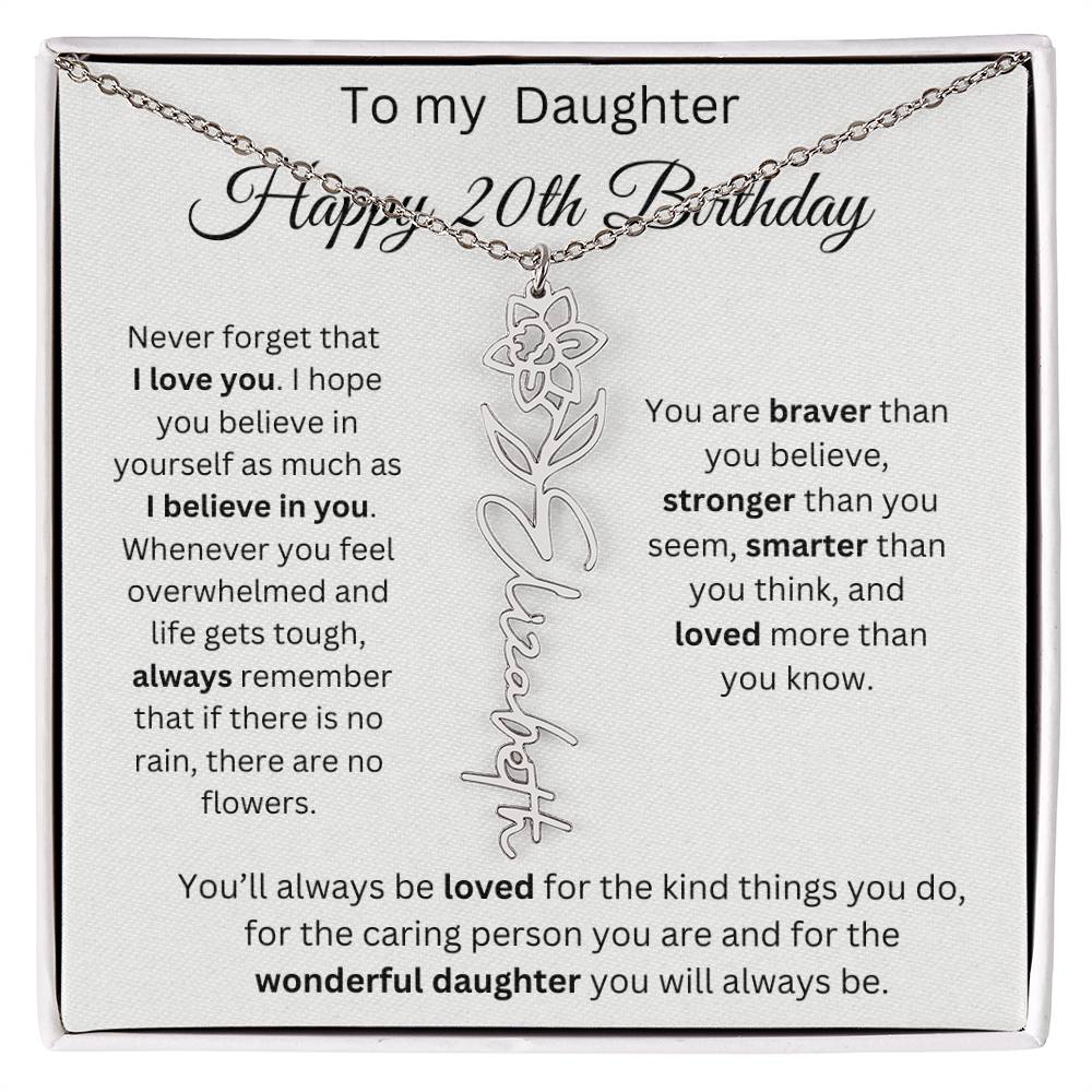 To My Daughter | Happy 20th Birthday | Flower Name Necklace
