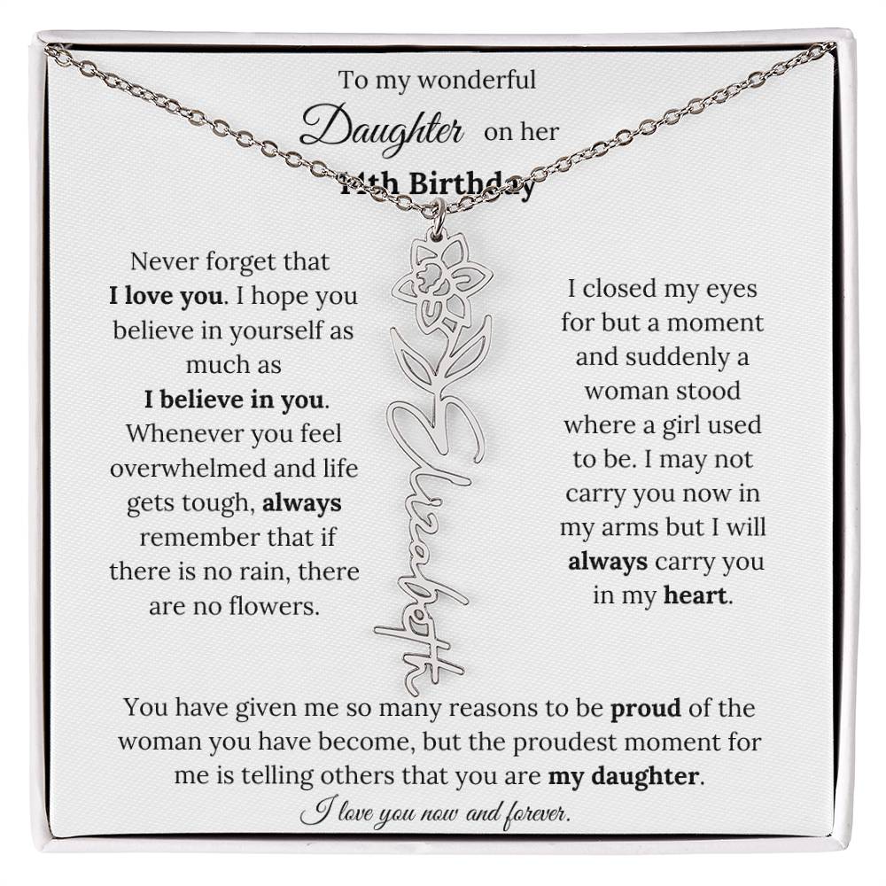 Custom Birth Flower Name Necklace To My Daughter On Her 14th Birthday