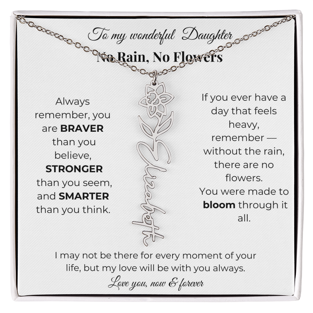 Daughter Gift Birth Flower Name Necklace with Message Card