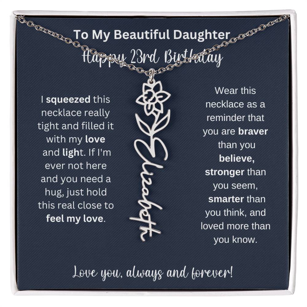 23rd Birthday Gift For My Beautiful Daughter | Personalized Flower Name Necklace