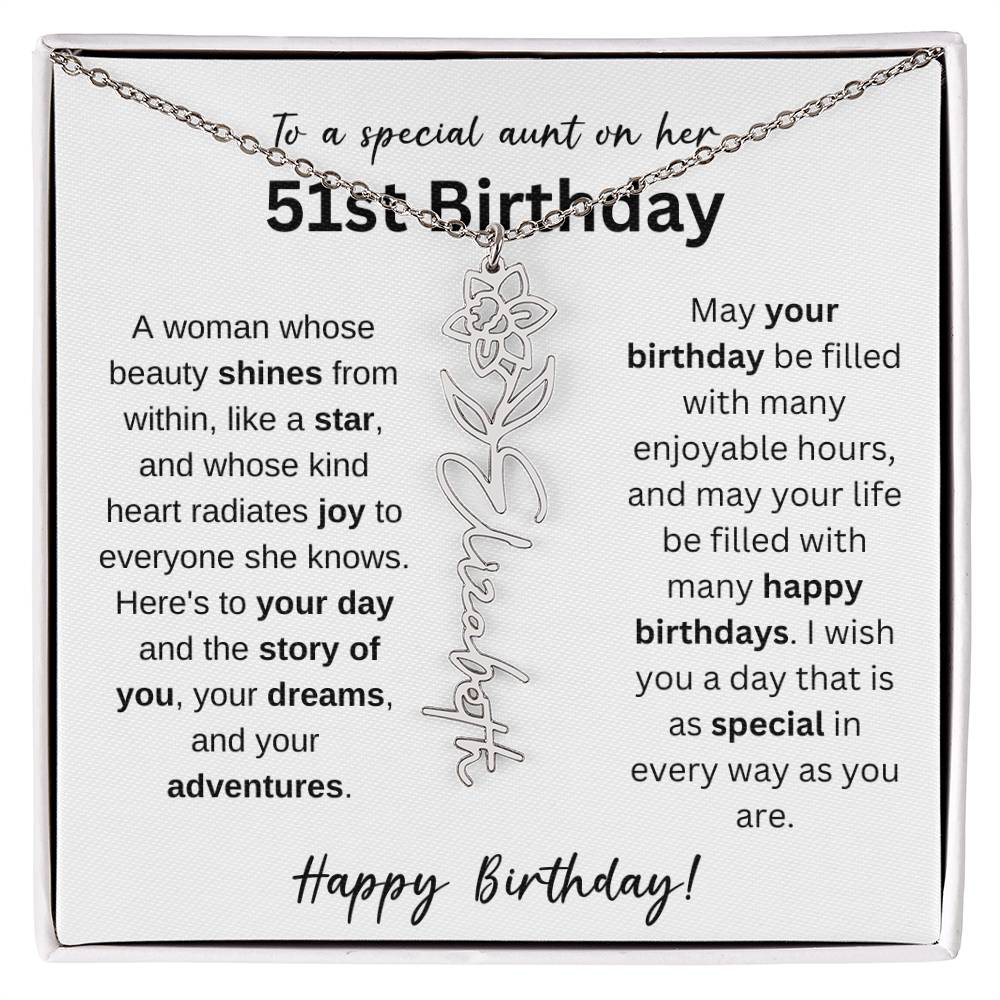 To A Special Aunt Happy 51st Birthday - Flower Name Necklace