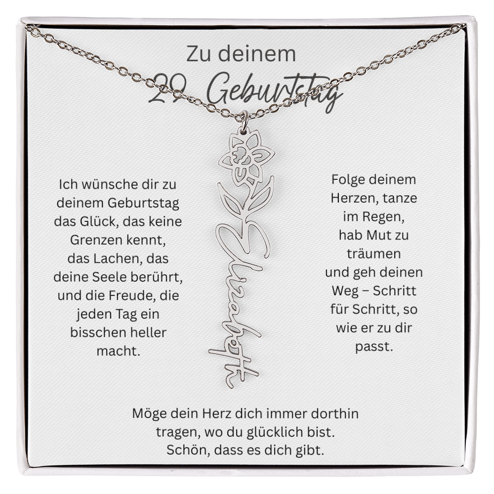 Geburtsblumen Namenskette zum 29 Geburtstag personalisiert Name Kette Gravur Geschenk