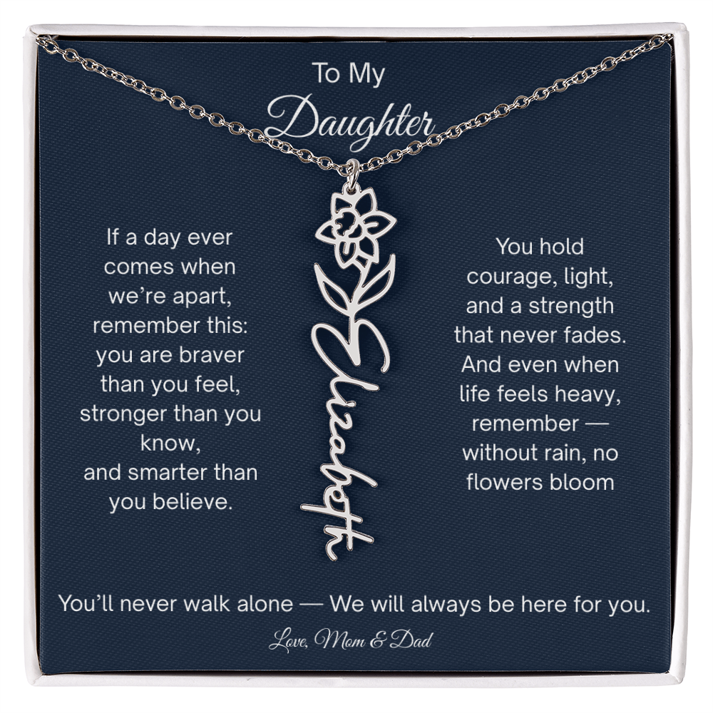 Personalized Daughter Gift - Birth Flower Name Necklace