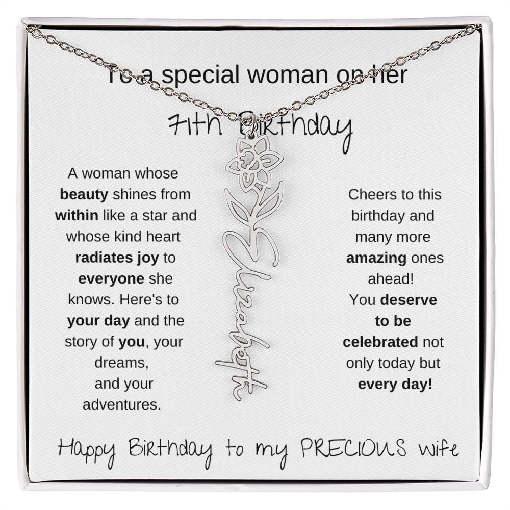 Happy 71th Birthday To My Precious Wife - Birthflower Necklace