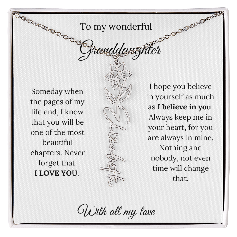 To My Granddaughter Necklace – Custom Floral Keepsake Jewelry Gift from Grandma & Grandpa