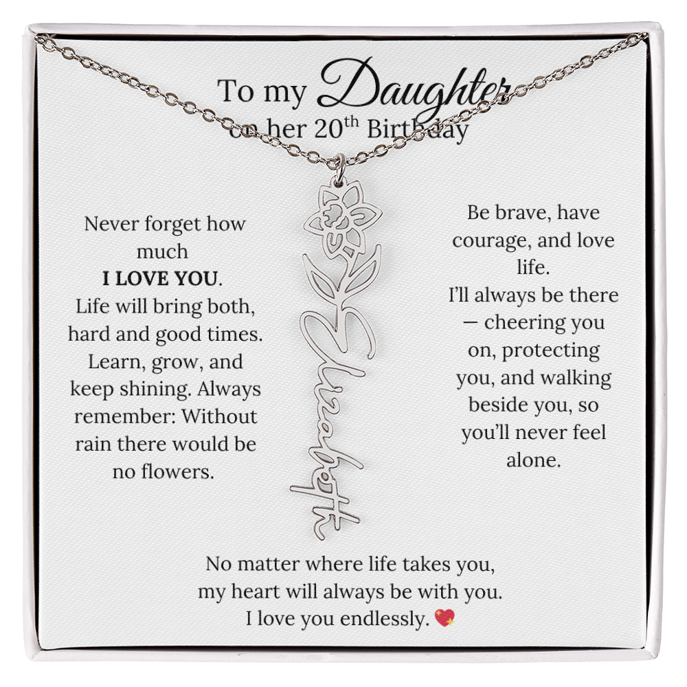 20th Birthday Gift from Mom - Personalized Flower Name Necklace