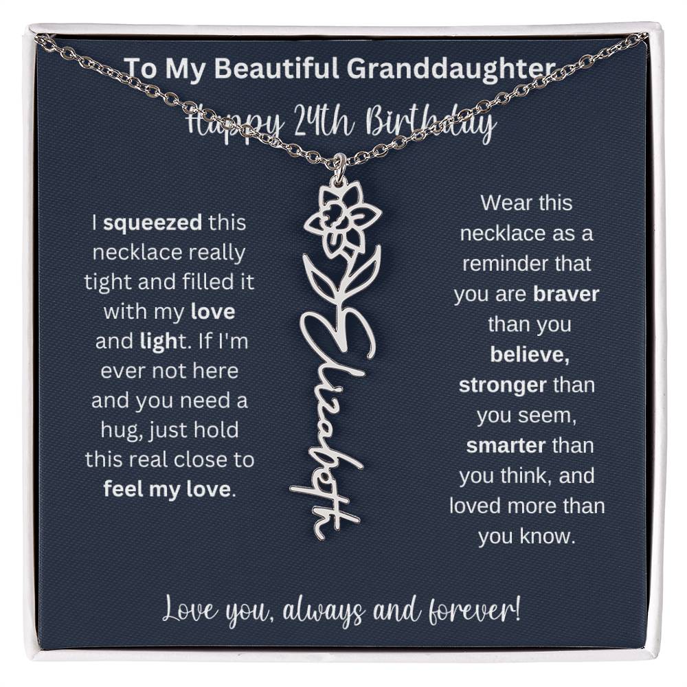 Flower Name Necklace 24th Birthday Necklace Gift To My Granddaughter