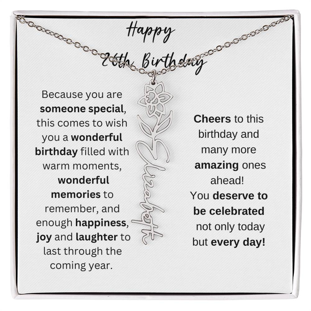 Happy 26th Birthday - Flower Name Necklace