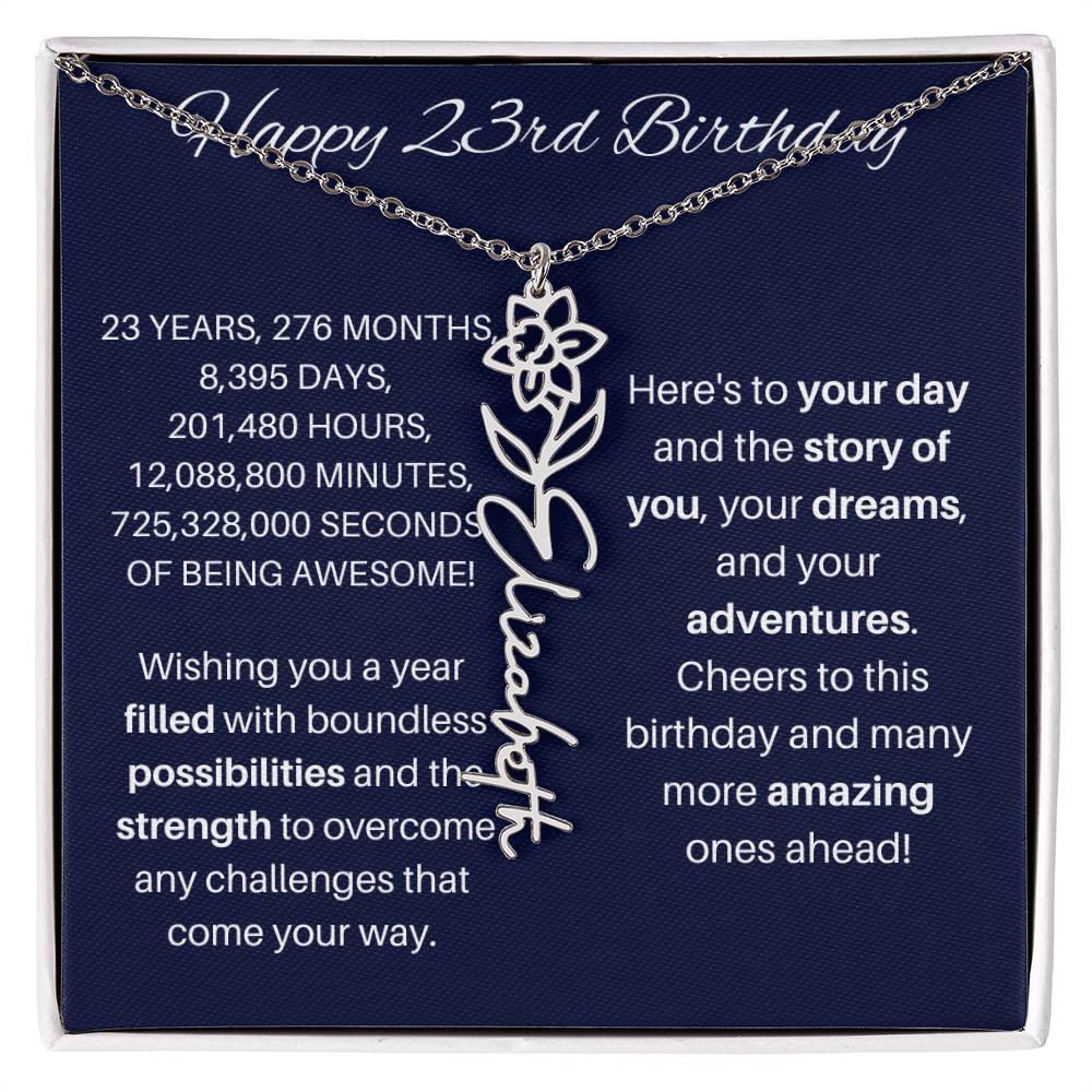 23rd Birthday Birth Flower Necklace