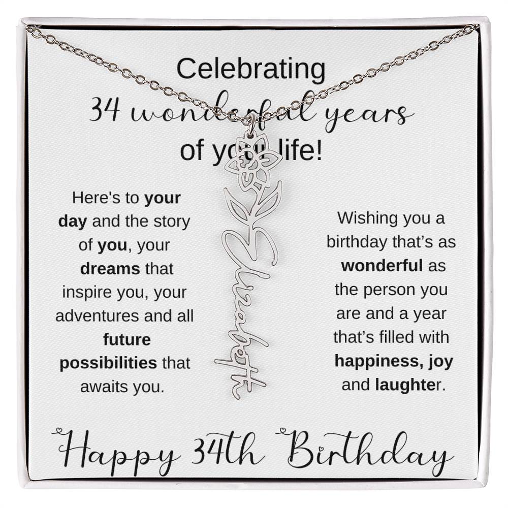 Happy 34th Birthday | Flower Name Necklace