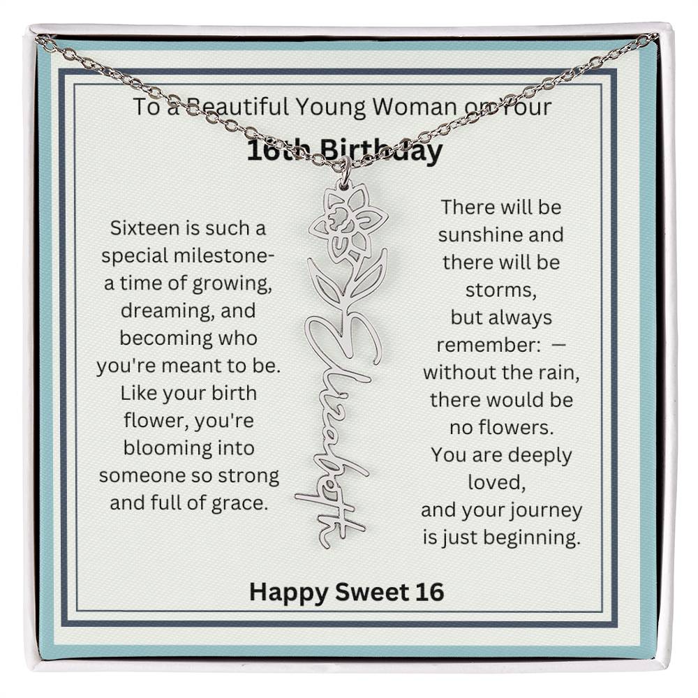 Sweet 16 Birth Flower Name Necklace Gift 2