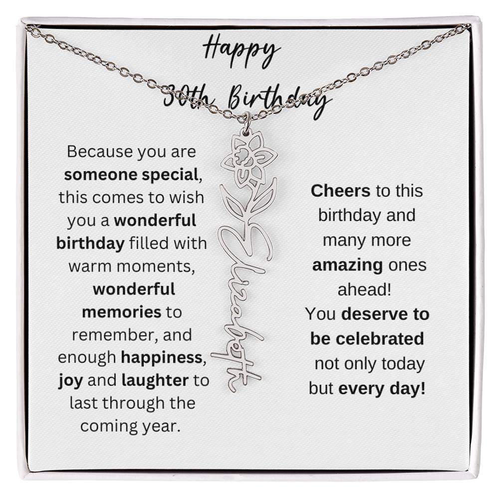 Happy 30th Birthday - Flower Name Necklace
