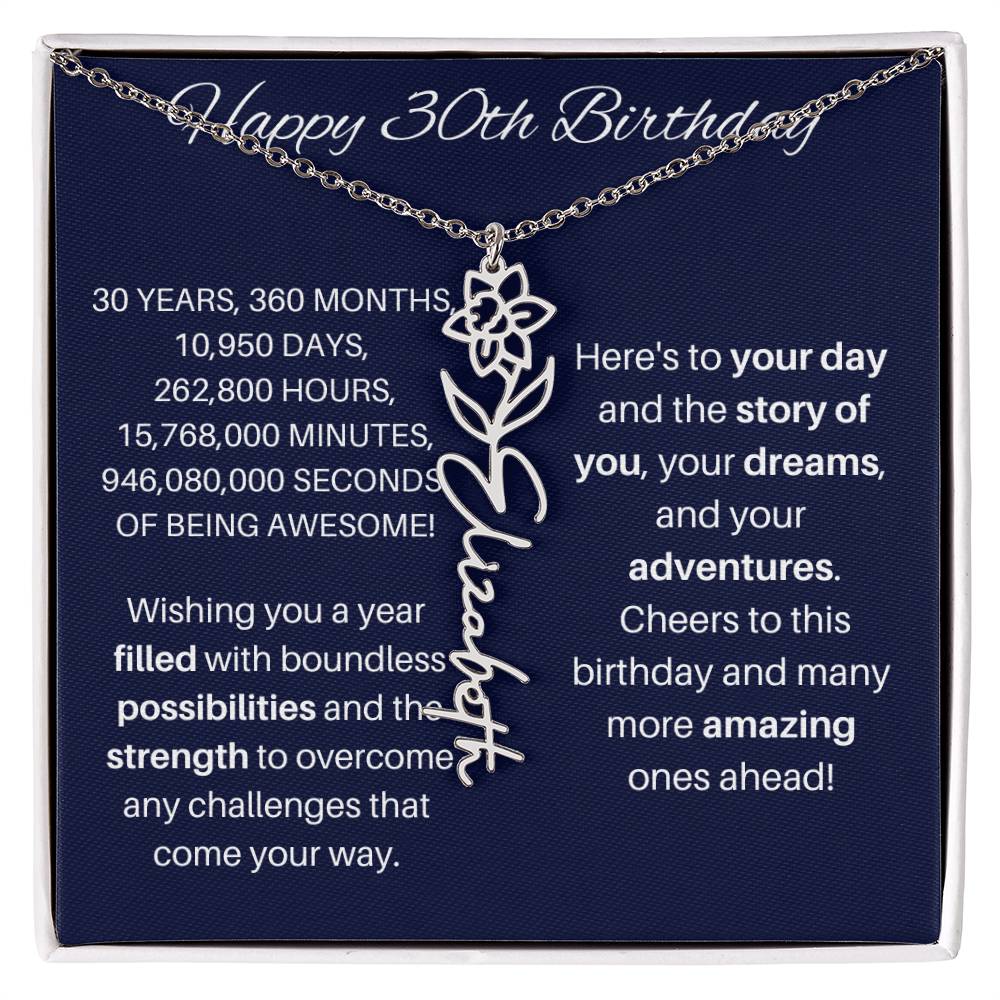 30th Birthday Birth Flower Necklace