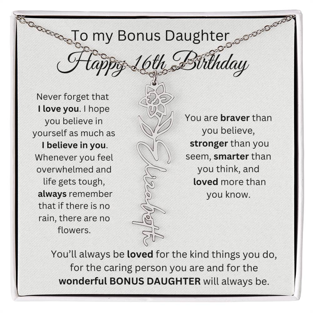 To My Bonus Daughter | Happy 16th Birthday | Flower Name Necklace
