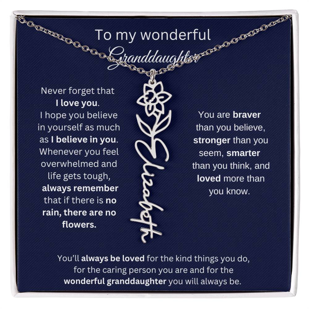 To My Wonderful Granddaughter  Personalized Birth Month Flower Necklace 1
