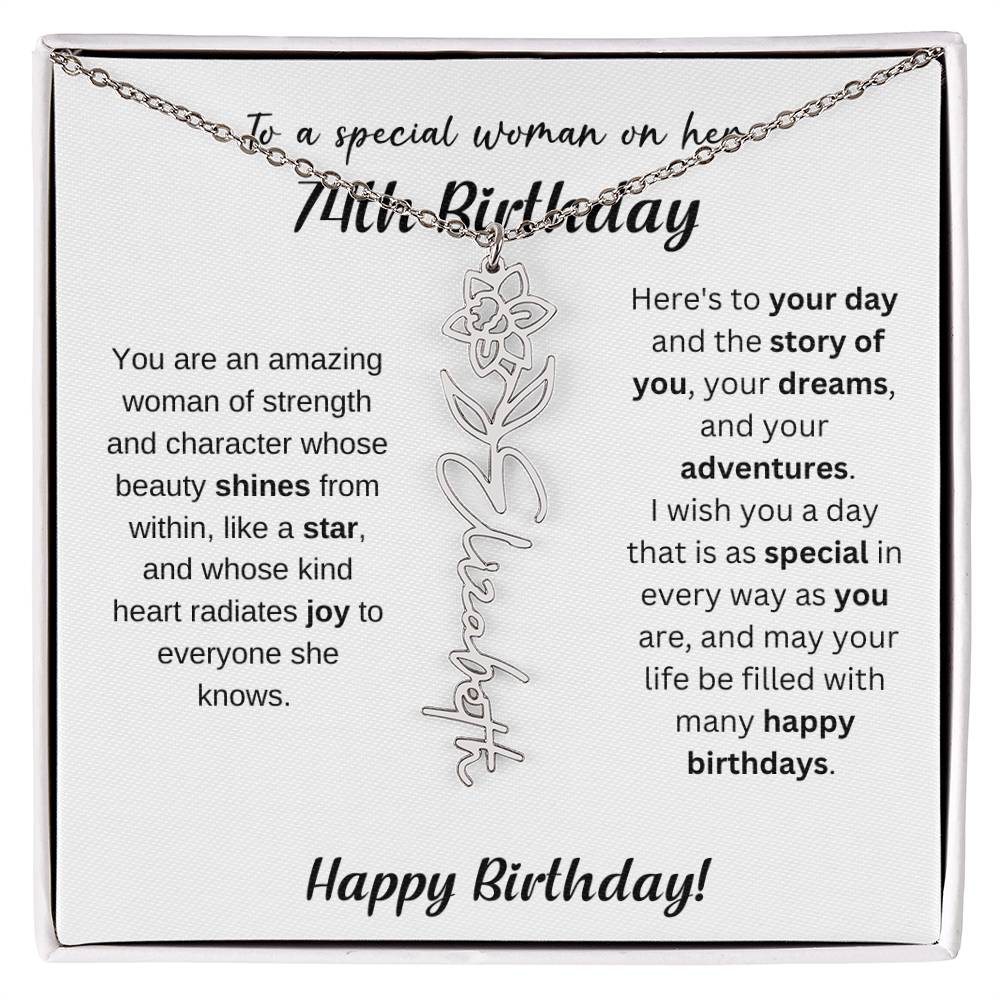 74th Birthday Gift Birthflower Necklace
