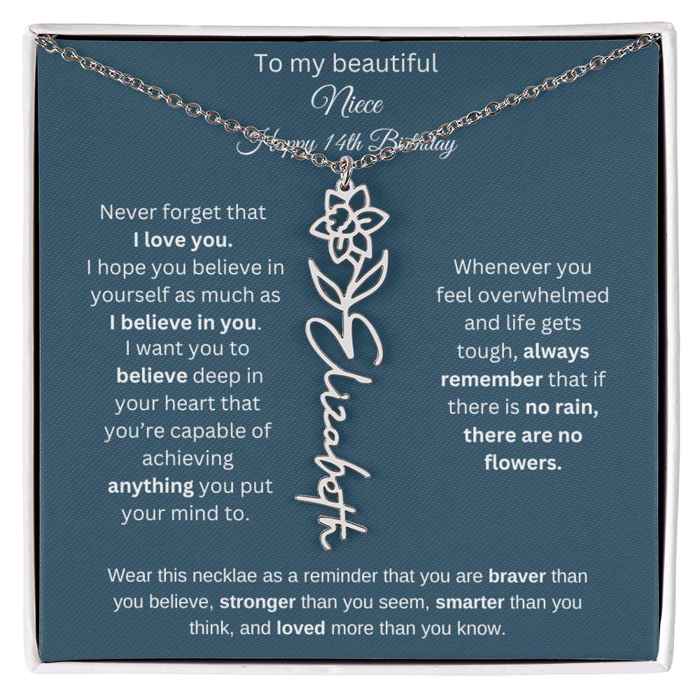 14th Birthday Name Birthflower Necklace Gift for Niece
