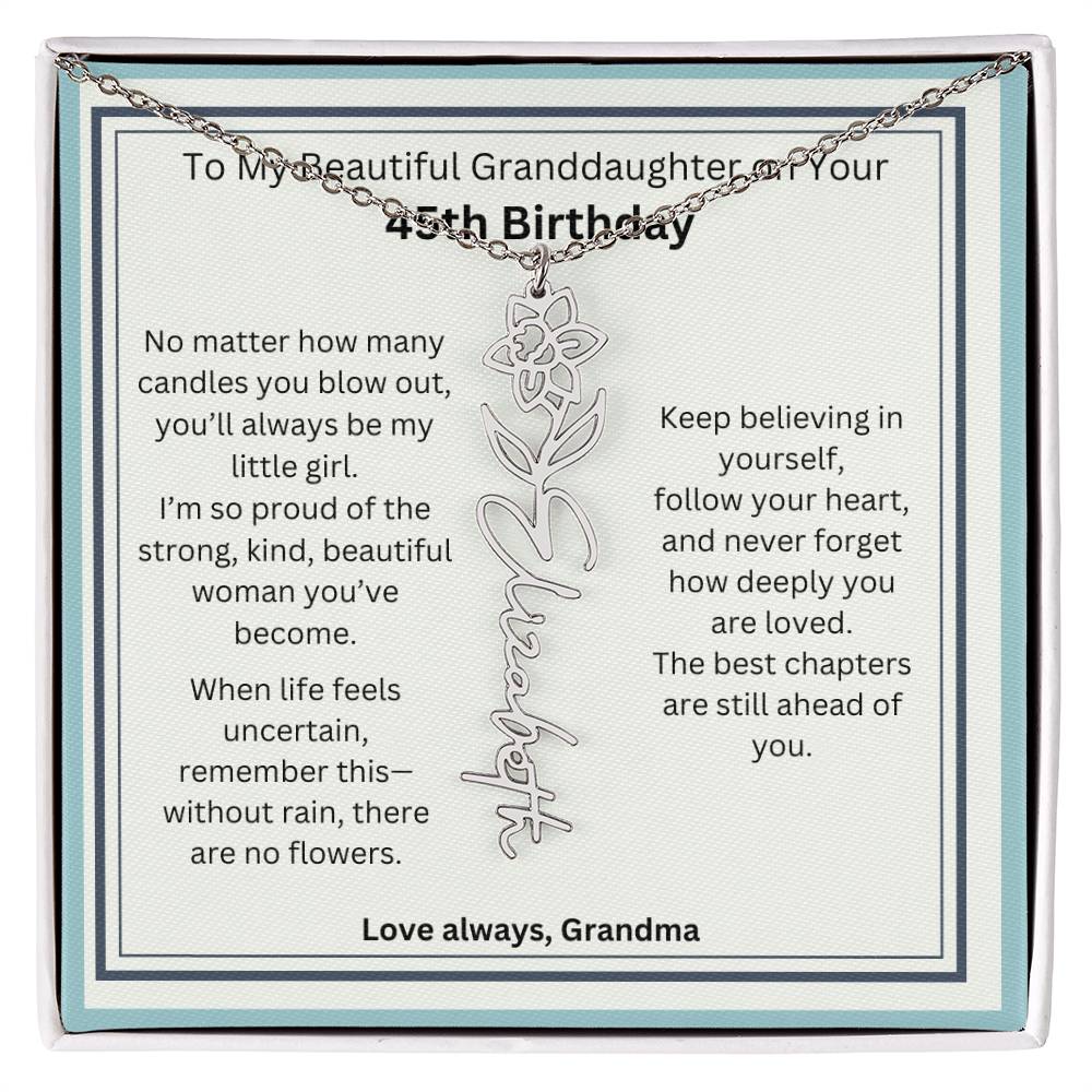 45th Birthday Gift for Granddaughter - Birth Flower Name Necklace