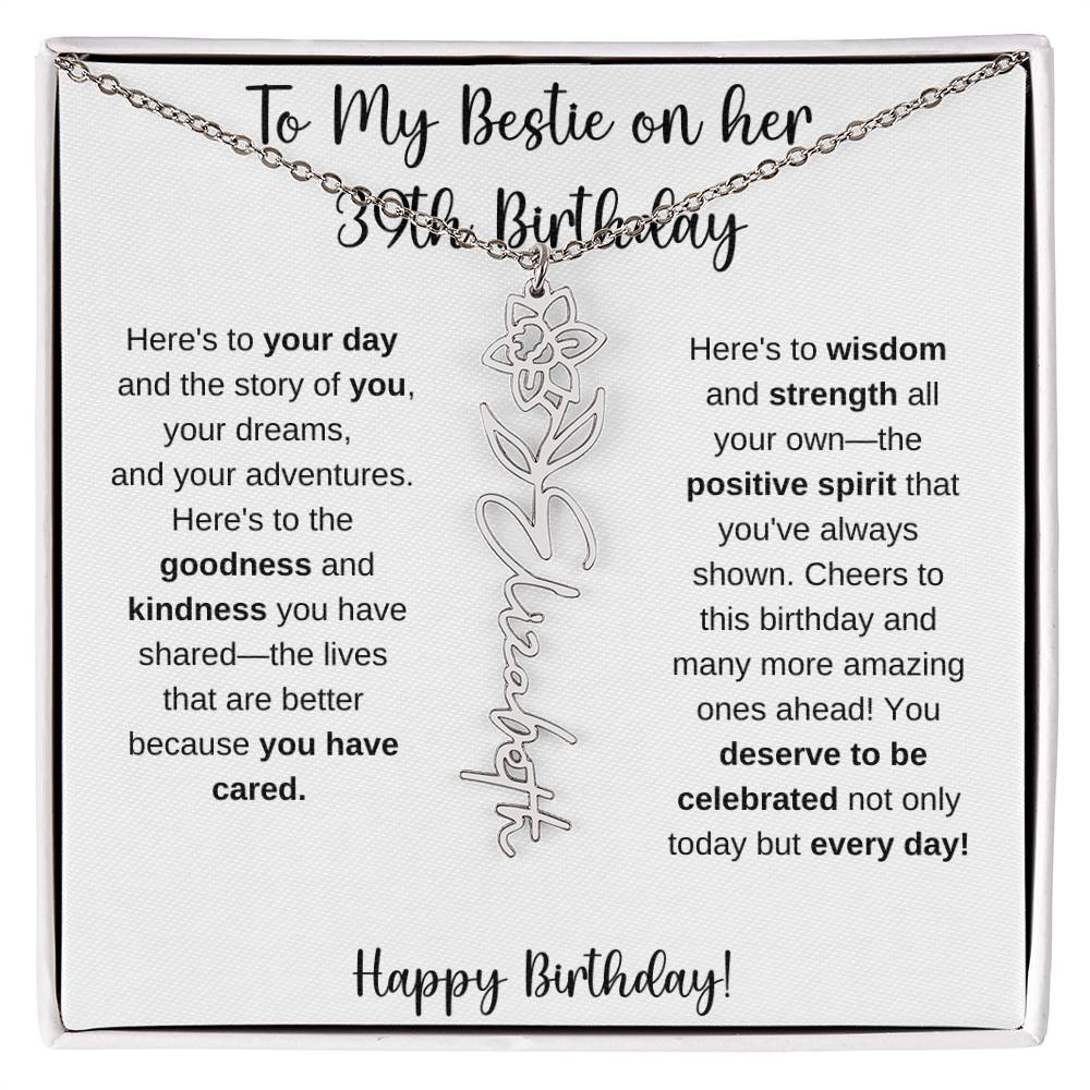 To My Bestie Happy 39th Birthday - Flower Name Necklace
