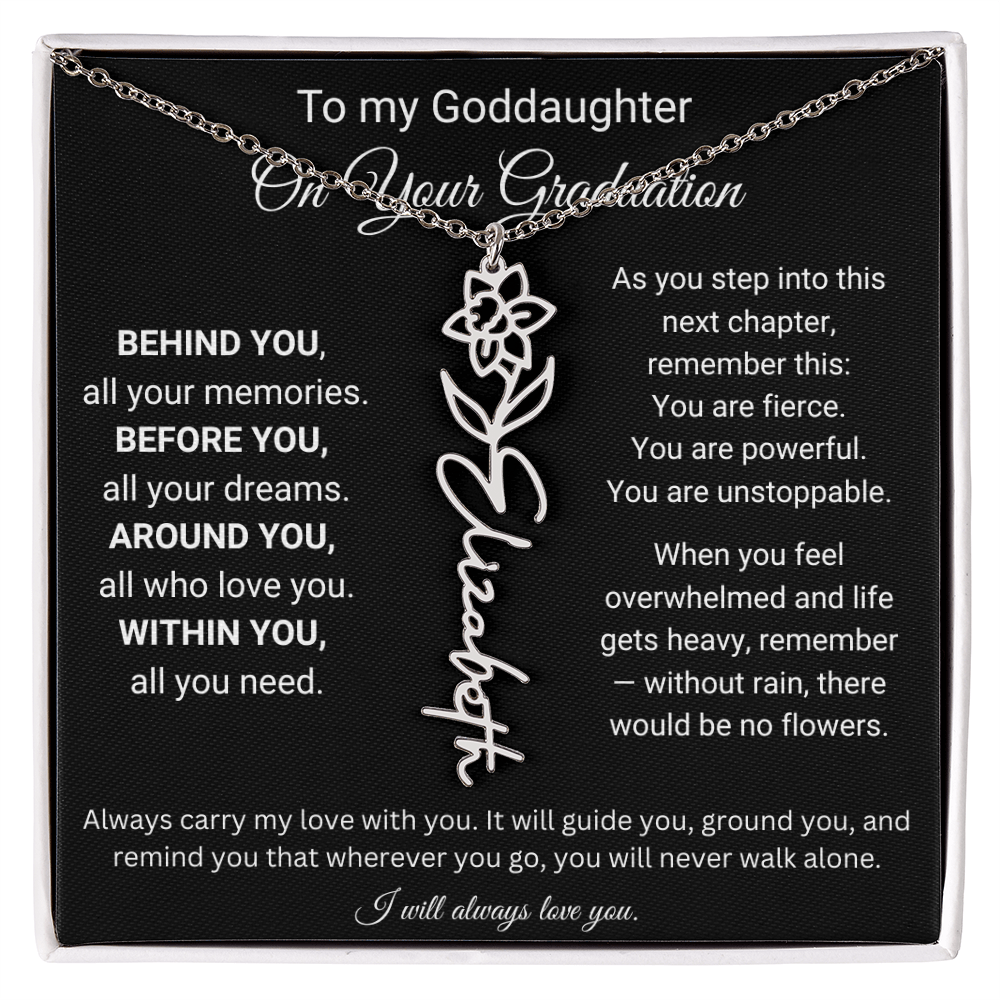 Birth Flower Name Necklace for Goddaughter Graduation