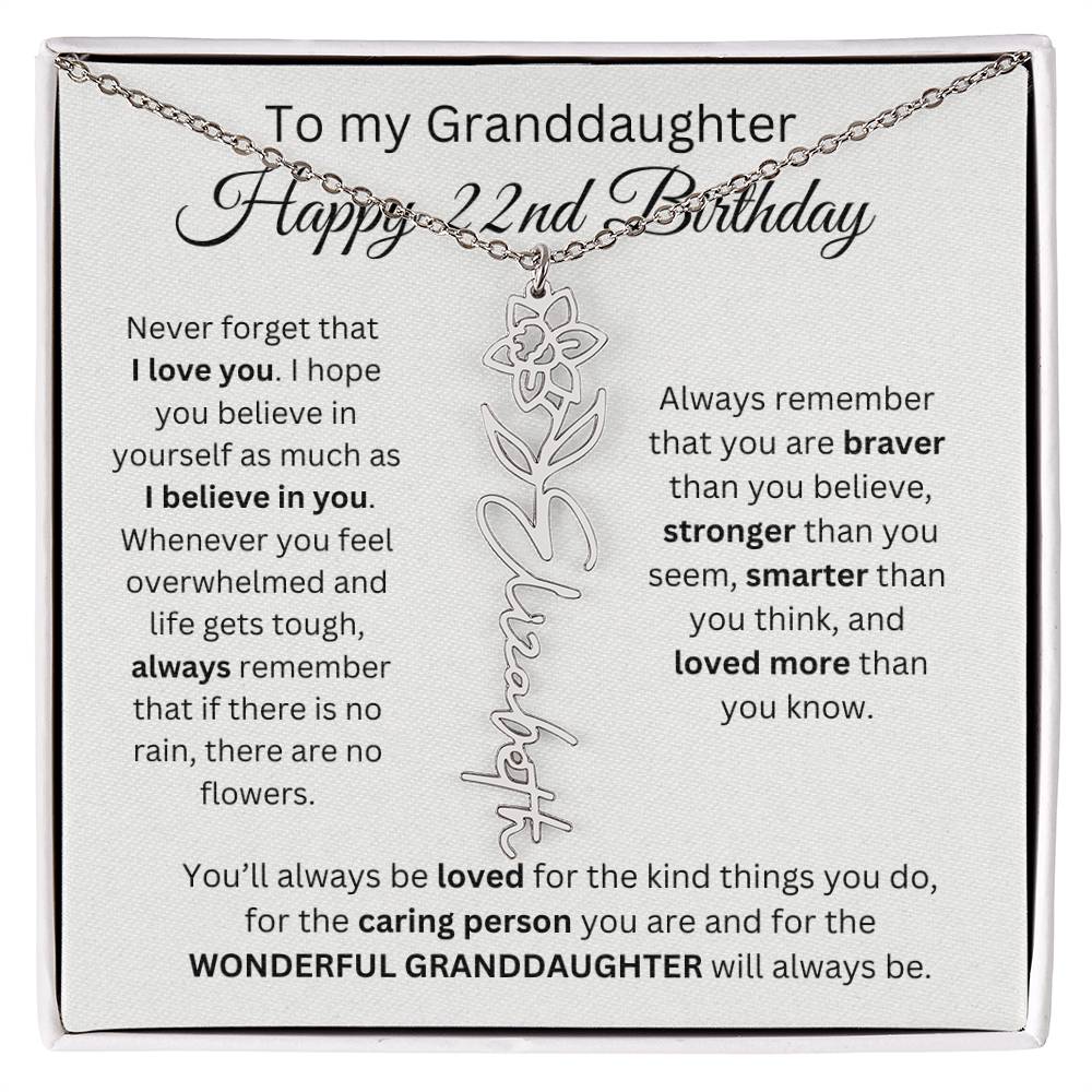 To My Granddaughter | Happy 22nd Birthday | Flower Name Necklace