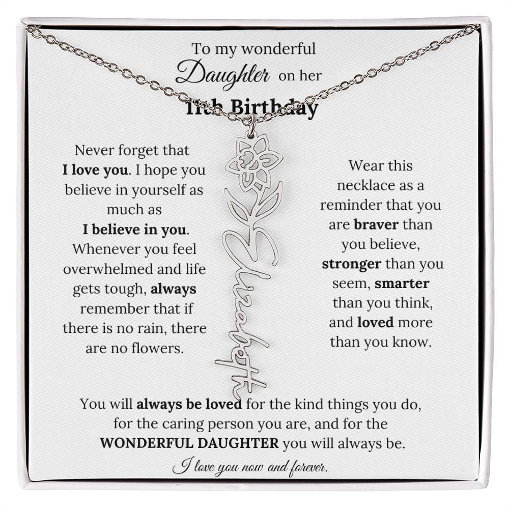 To My Wonderful Daughter On Her 11th Birthday - I Love You - Flower Name Necklace