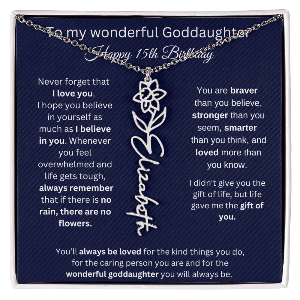 Goddaughter 15th Birthday Gift | Flower Name Necklace