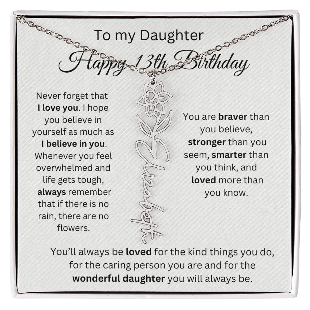 Happy 13th Birthday - Flower Name Necklace