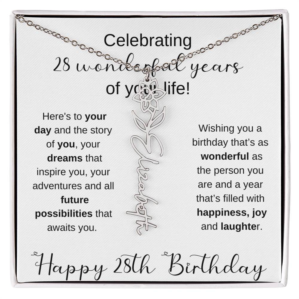 Happy 28th Birthday | Flower Name Necklace