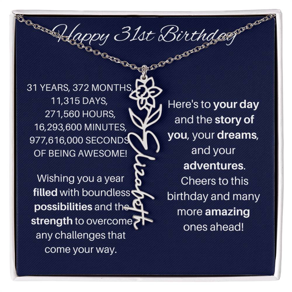 31st Birthday Birth Flower Necklace