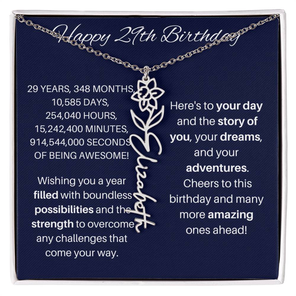 29 Birthday Birth Flower Necklace