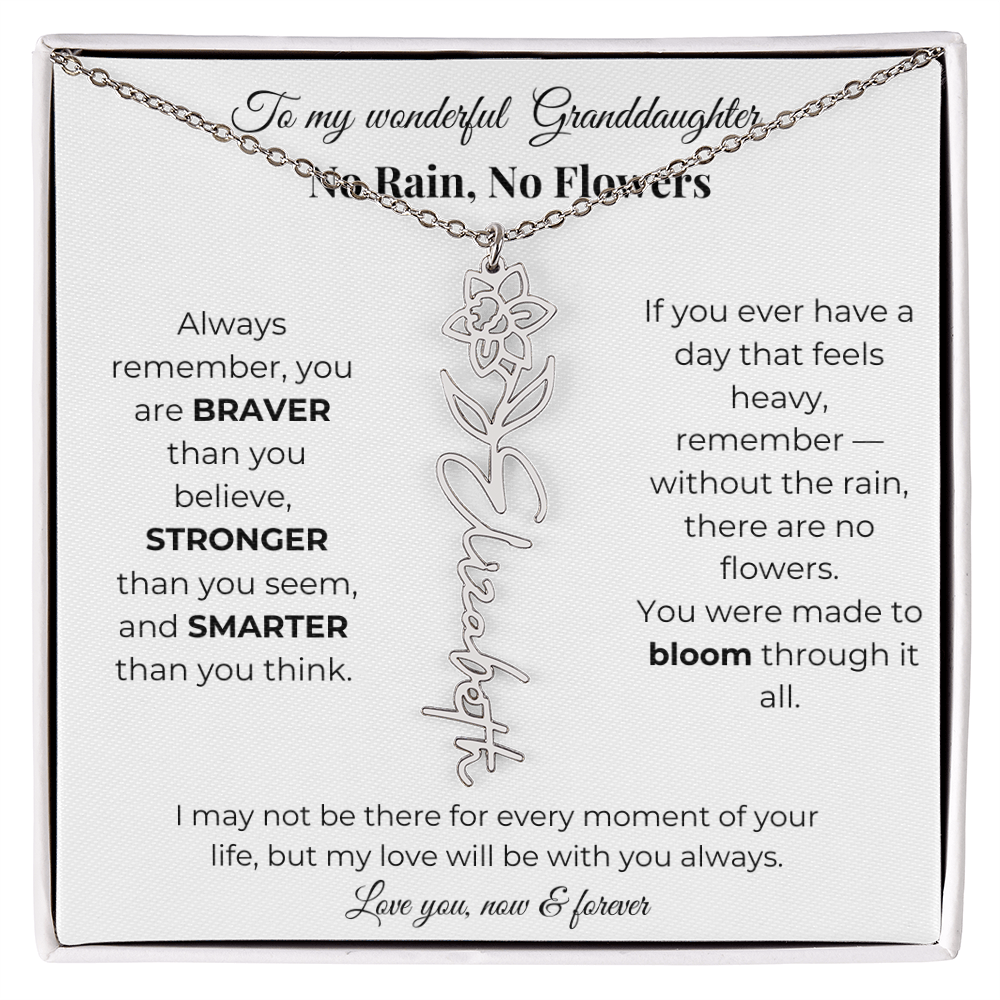 Granddaughter Gift Birth Flower Name Necklace with Card