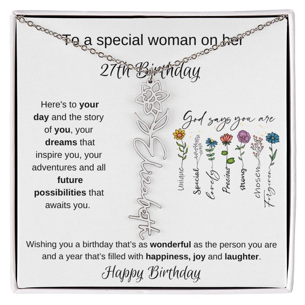 To A Special Woman On Her 27th Birthday - Flower Name Necklace
