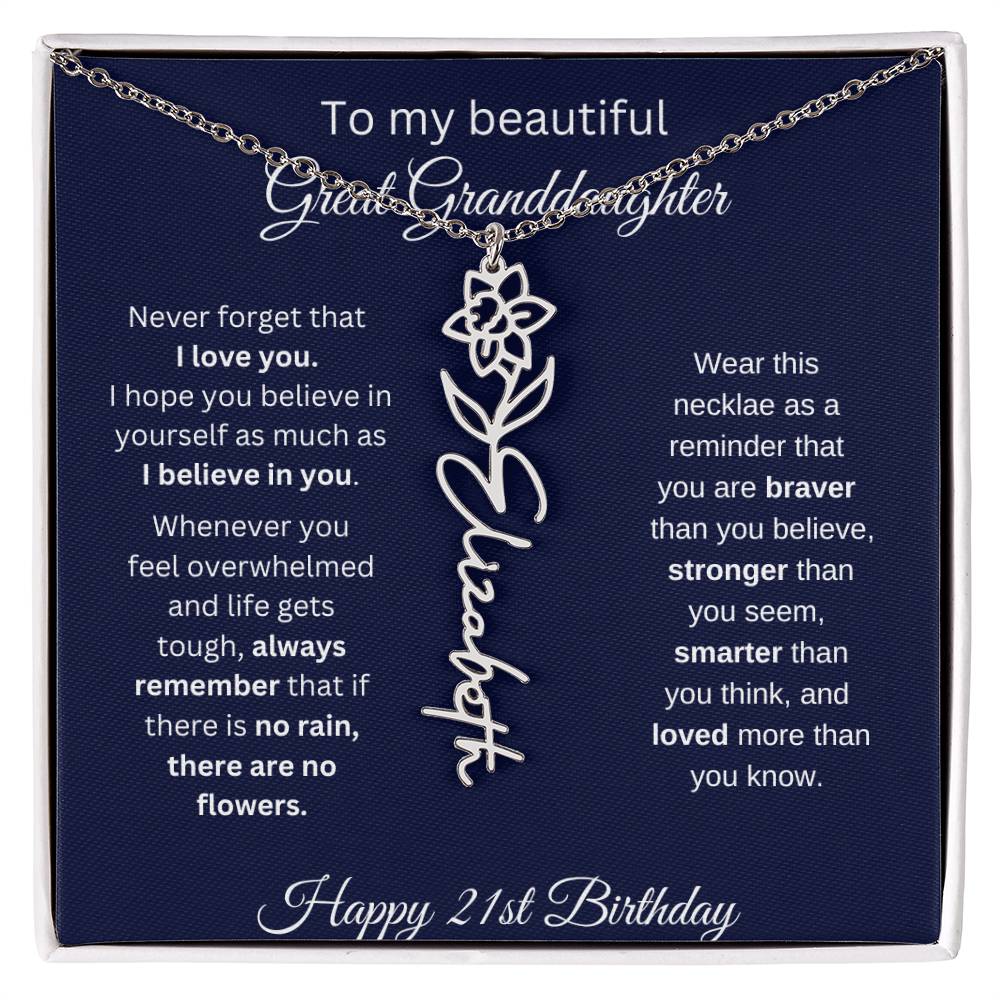 Personalized 21st Birthday Gift Great Granddaughter | Flower Name Necklace