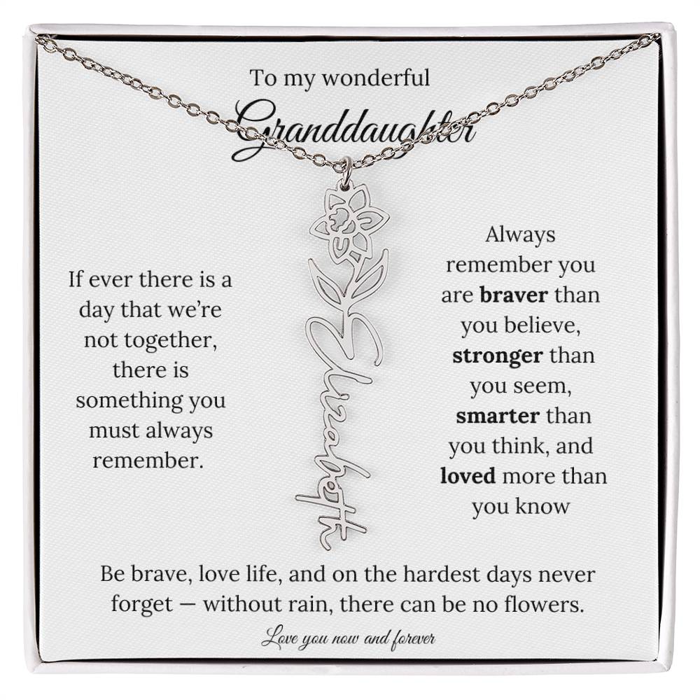 Birth Flower Necklace for Granddaughter | Personalized Engraved Floral Pendant Gift for Birthday / Keepsake