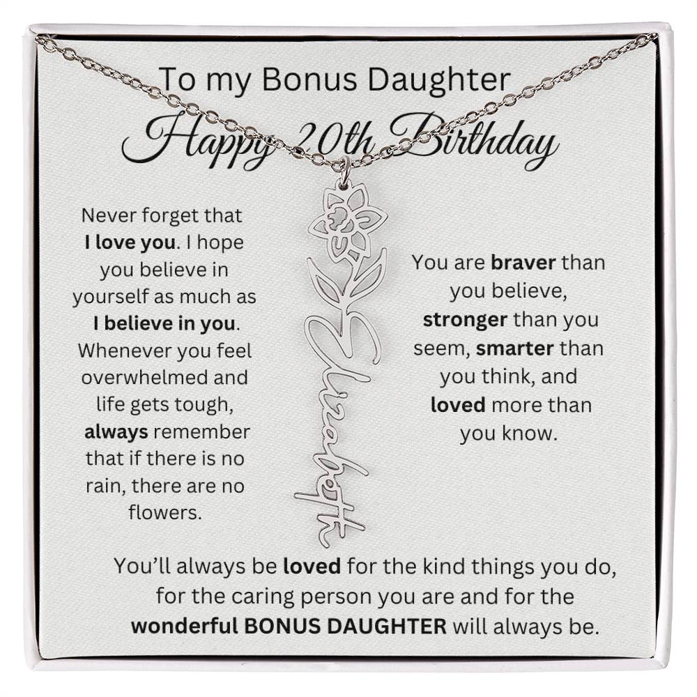 To My Bonus Daughter | Happy 20th Birthday | Flower Name Necklace