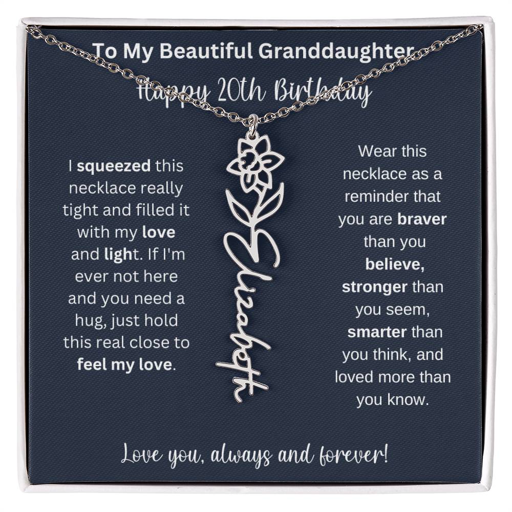 Flower Name Necklace 20th Birthday Necklace Gift To My Granddaughter