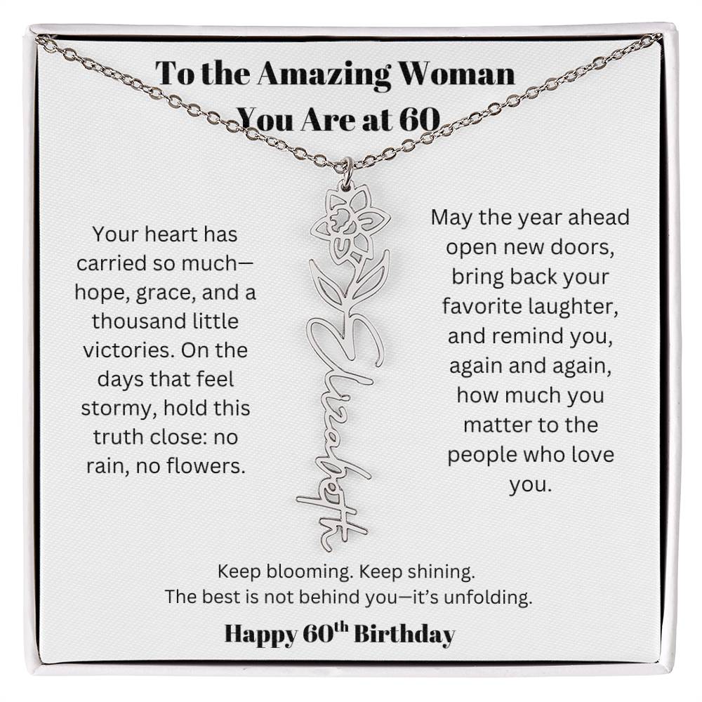 To The Amazing Woman | 60th Birthday Keepsake Jewelry | Flower Name Necklace