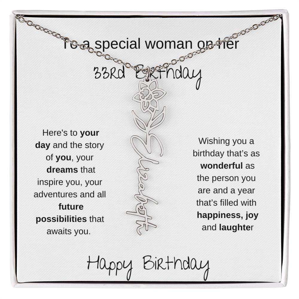 A Special Woman 33rd Birthday | Flower Name Necklace